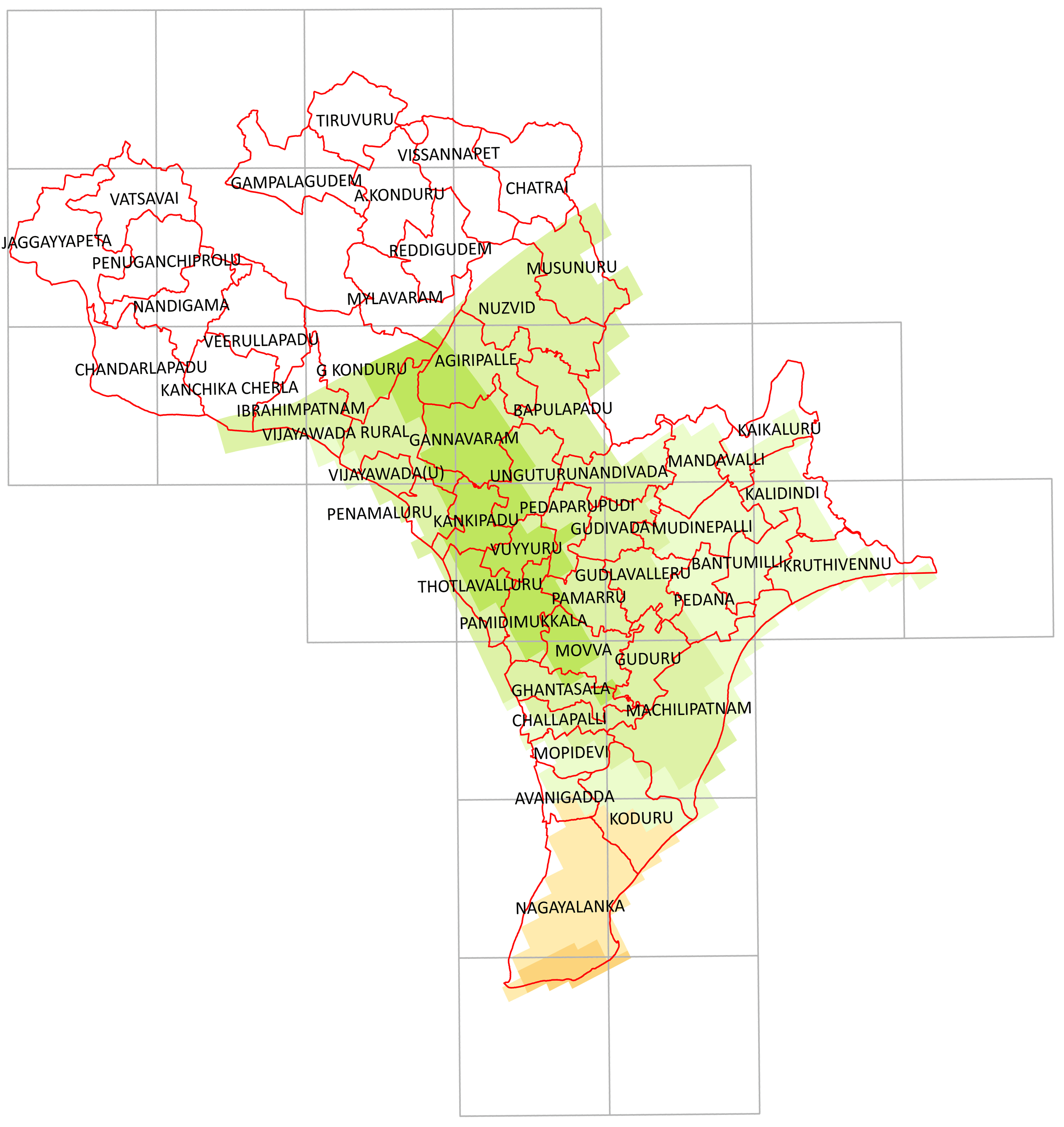 Storm surge inundation map for cyclone with wind speed 